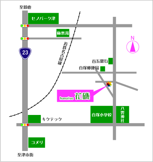 三重県津市花屋花磯のアクセスマップ